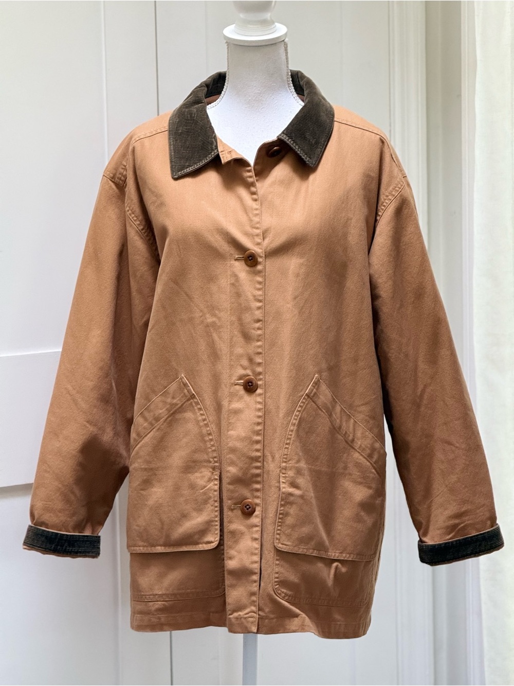 L.L.Bean Women Size L Brown Cotton Canvas Barn Coat Chore Jacket Removable Liner